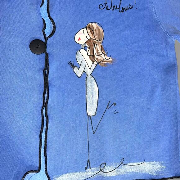 Vintage Stick Chics Womens Hand Painted Sweatshirt Button Closure Blue Medium - Picture 9 of 14